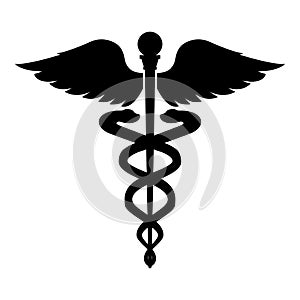 Caduceus health symbol Asclepius`s Wand icon black color illustration flat style simple image photo