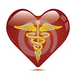 Caduceus in heart medical symbol .