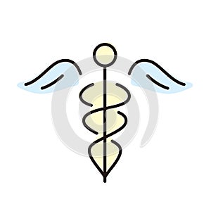 Caduceus of Hermes healthcare flat icon, vector