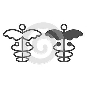 Caduceus line and glyph icon. Asclepius wand vector illustration isolated on white. Health outline style design