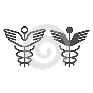 Caduceus line and glyph icon. Pharmacy symbol vector illustration isolated on white. Medical sign outline style design