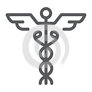 Caduceus line icon, medical and hospital, pharmacy