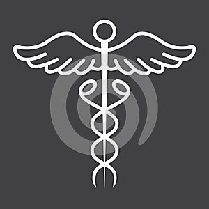 Caduceus line icon, medicine and healthcare