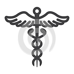 Caduceus line icon, medicine and healthcare