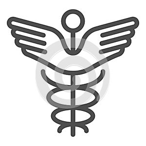 Caduceus line icon. Pharmacy symbol vector illustration isolated on white. Medical sign outline style design, designed