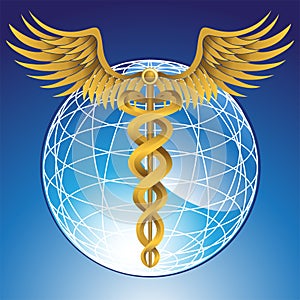 Caduceus Medical Symbol with 3D Globe