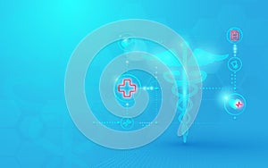 Caduceus medical symbol and Abstract geometric with medicine and science concept background. Medical Icons