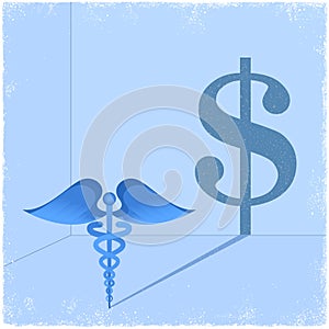 Caduceus Medical Symbol casting dollar sign