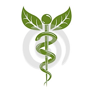 Caduceus medical symbol, graphic vector emblem for use in health