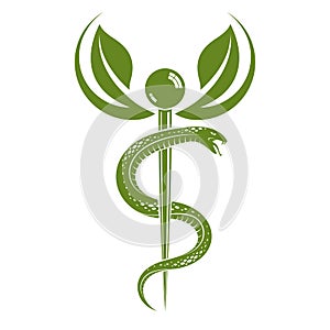 Caduceus medical symbol, graphic vector emblem for use in health