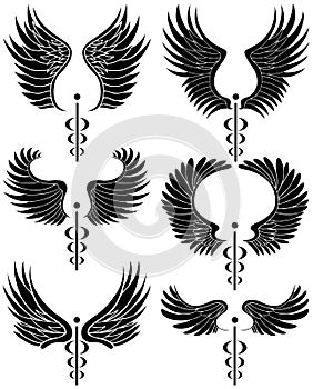 Caduceus Medical Symbol - set of 6 black and white