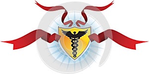 Caduceus Medical Symbol - Shield with Ribbon