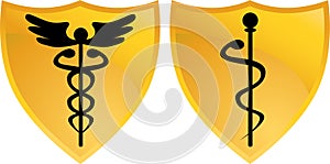 Caduceus Medical Symbol with Shields