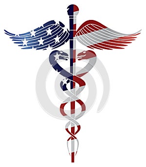 Caduceus Medical Symbol with USA Flag Illustration