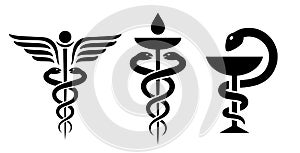 Caduceus medicine icon, abstract medical snake symbol photo