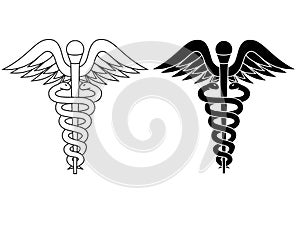 Caduceus pharmacy symbol black white isolated