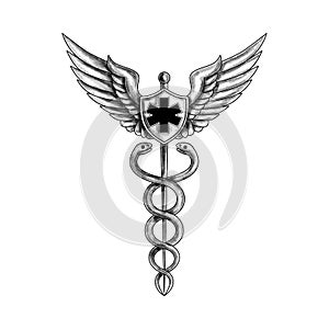 Caduceus Pilot Wings EMT Star Tattoo