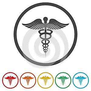 Caduceus sign icon, 6 Colors Included