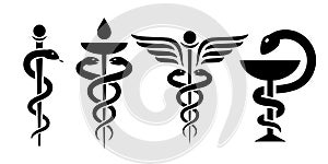 Caduceus snake icon, vector medical logo