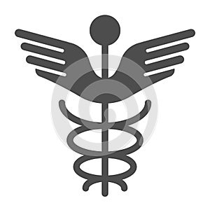 Caduceus solid icon. Pharmacy symbol vector illustration isolated on white. Medical sign glyph style design, designed
