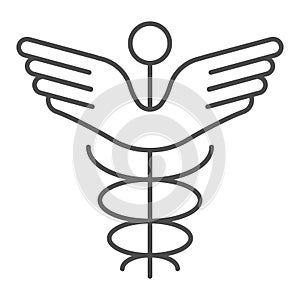 Caduceus thin line icon. Pharmacy symbol vector illustration isolated on white. Medical sign outline style design