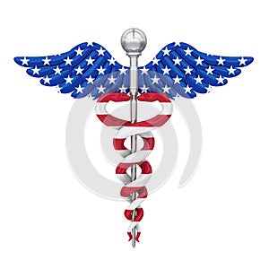 Caduceus with United States Flag Isolated photo