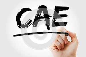 CAE - Computer Aided Engineering acronym with marker, technology concept background photo