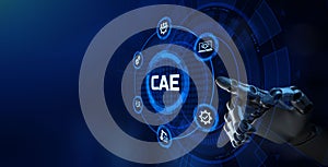 CAE Computer-aided engineering CAD system. Technology concept on screen.
