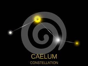 Caelum constellation. Bright yellow stars in the night sky. A cluster of stars in deep space, the universe. Vector illustration