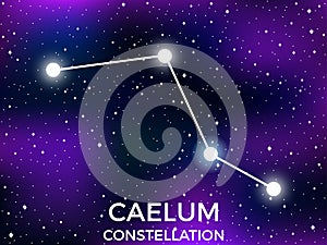 Caelum constellation. Starry night sky. Cluster of stars and galaxies. Deep space. Vector