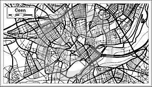 Caen France City Map in Black and White Color in Retro Style. Outline Map