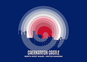 Caernafron Castle on United Kingdom silhouette.