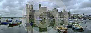 Caernarfon Castle across the harbour, Wales, UK