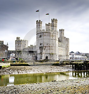 Caernarfon Castle at Conway on the banks of the river Selont.