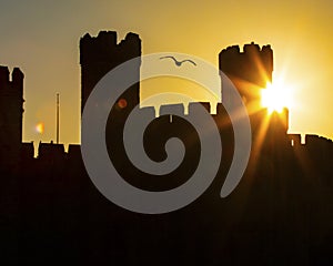 Caernarfon Castle at Sunset in North Wales, UK