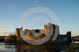 Caerphilly castle in South Wales