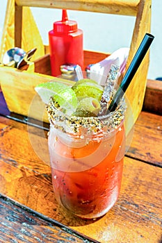 Caesar drink garnished with spices