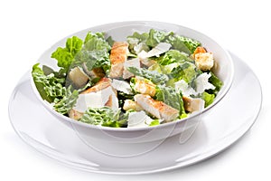 Caesar salad with chicken and greens