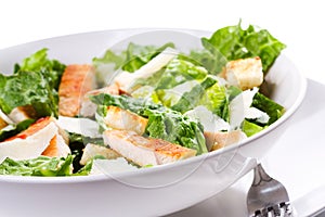 Caesar salad with chicken and greens