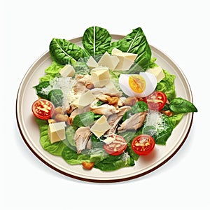 Caesar salad with chicken on a plate isolate on a white background.