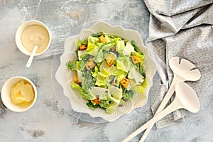 Caesar salad flat lay composition