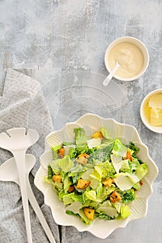 Caesar salad flat lay with copy space