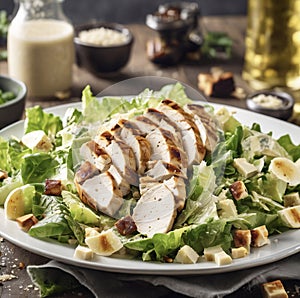 Caesar Salad with Grilled Chicken and Egg and Romain