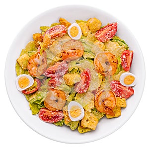 Caesar salad with grilled shrimp and parmesan cheese