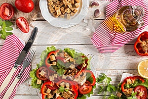 Caesar salad on rustic background