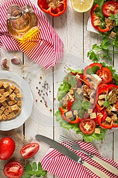 Caesar salad on rustic background