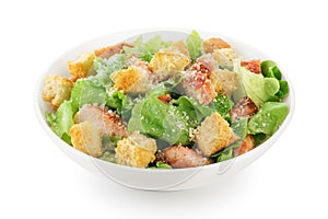 Caesar salad on white background.