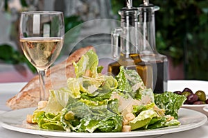 Caesar Salad and wine