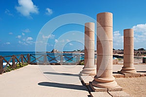 Caesarea, Israel, Middle East, Caesarea national park, ruins, sand, nature, skyline, Mediterranean Sea, columns