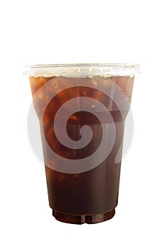 Cafe Americano iced coffee in takeaway plastic cup isolated